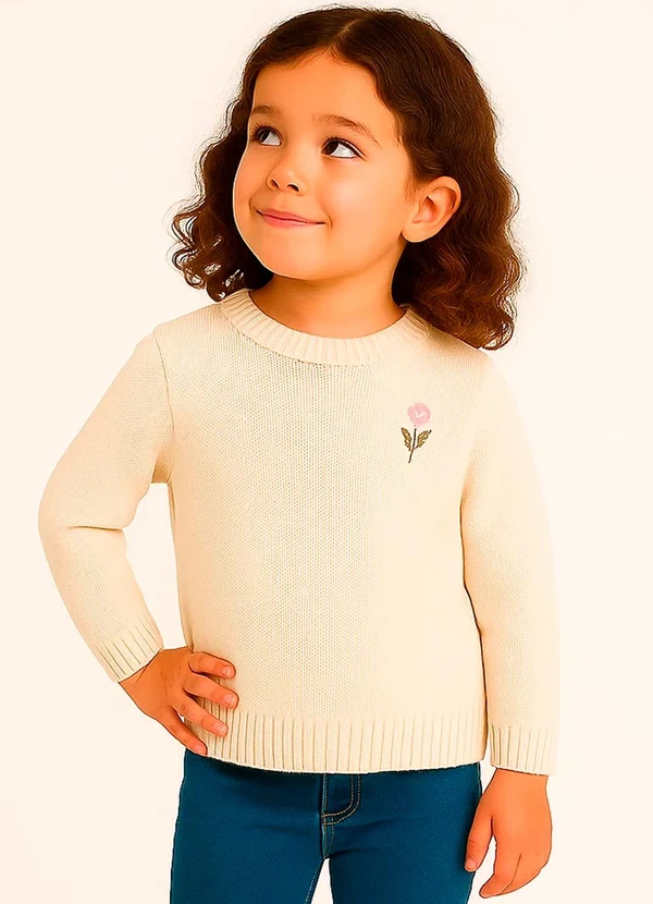 Doce Tom - Blusa Tricô com Bordado Floral Off 3