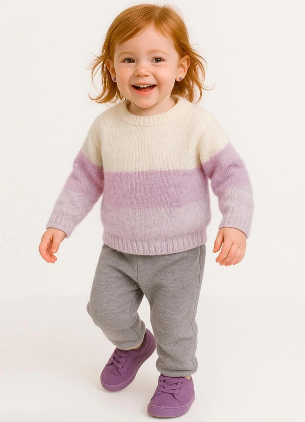 Anadoda - Blusa Trico Inantil de Pelinho Lilas e Off 2