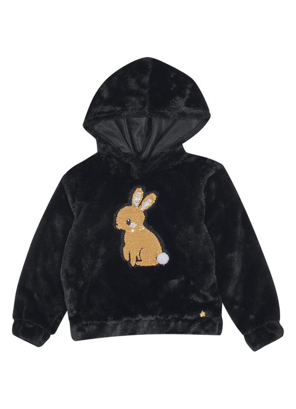 Cativa Kids - Blusão Bordado Lantejoulas Peluciado Preto
