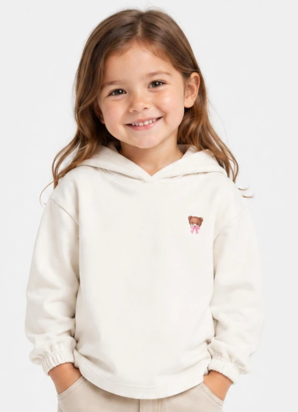 Select - Blusão com Capuz Infantil Feminino Moletom Bege