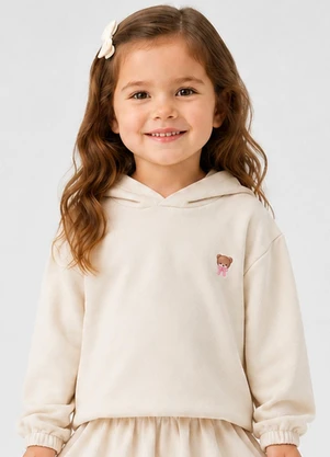 Select - Blusão com Capuz Infantil Feminino Moletom Bege - SELECT