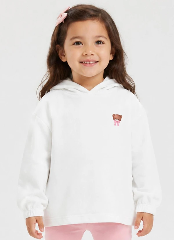 Select - Blusão com Capuz Infantil Feminino Moletom Branco