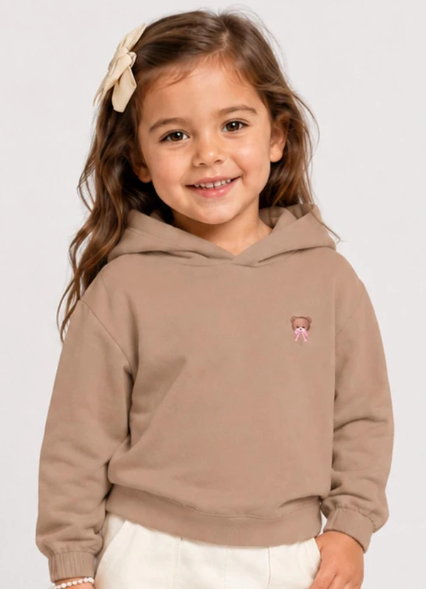 Select - Blusão com Capuz Infantil Feminino Moletom Marrom