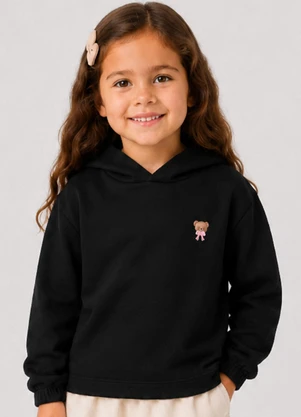 Select - Blusão com Capuz Infantil Feminino Moletom Preto - SELECT