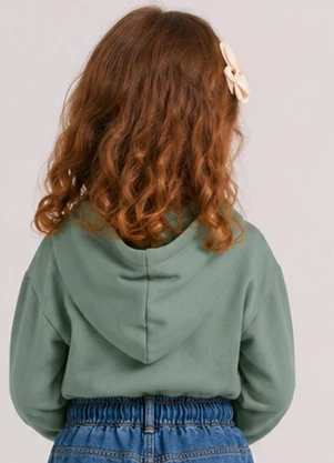 Select - Blusão com Capuz Infantil Feminino Moletom Verde - SELECT