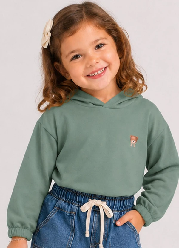 Select - Blusão com Capuz Infantil Feminino Moletom Verde