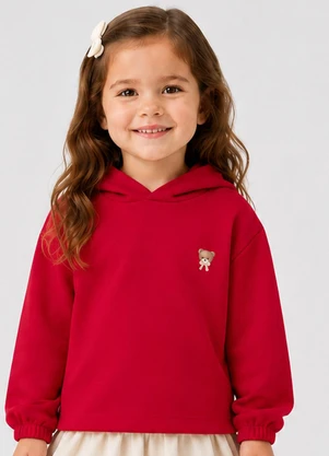 Select - Blusão com Capuz Infantil Feminino Moletom Vermel - SELECT
