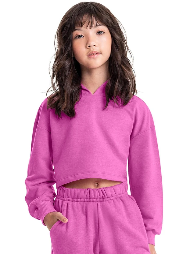 Gloss - Blusão Cropped Básico Juvenil Rosa