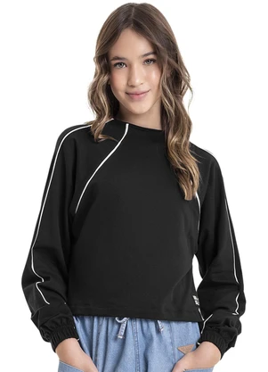 Gloss - Blusão Cropped em Molecotton Juvenil Preto - GLOSS