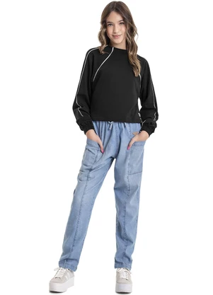 Gloss - Blusão Cropped em Molecotton Juvenil Preto - GLOSS