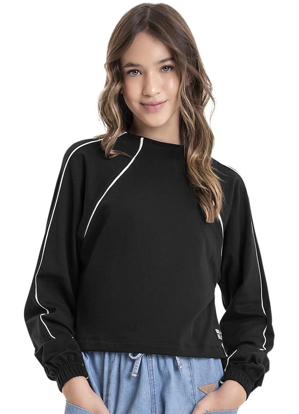 Gloss - Blusão Cropped em Molecotton Juvenil Preto 1