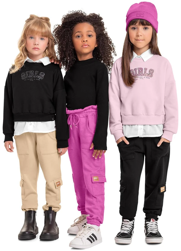 Quimby - Blusão Cropped em Moletom Infantil Preto 2