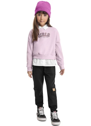 Quimby - Blusão Cropped em Moletom Infantil Roxo - QUIMBY