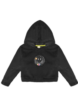Marisol - Blusão Cropped Peluciado Infantil Preto - MARISOL
