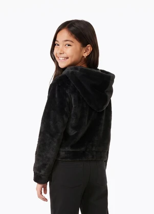 Marisol - Blusão Cropped Peluciado Infantil Preto - MARISOL
