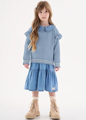 Up Baby - Blusão em Tricô Infantil Menina Azul - UP BABY