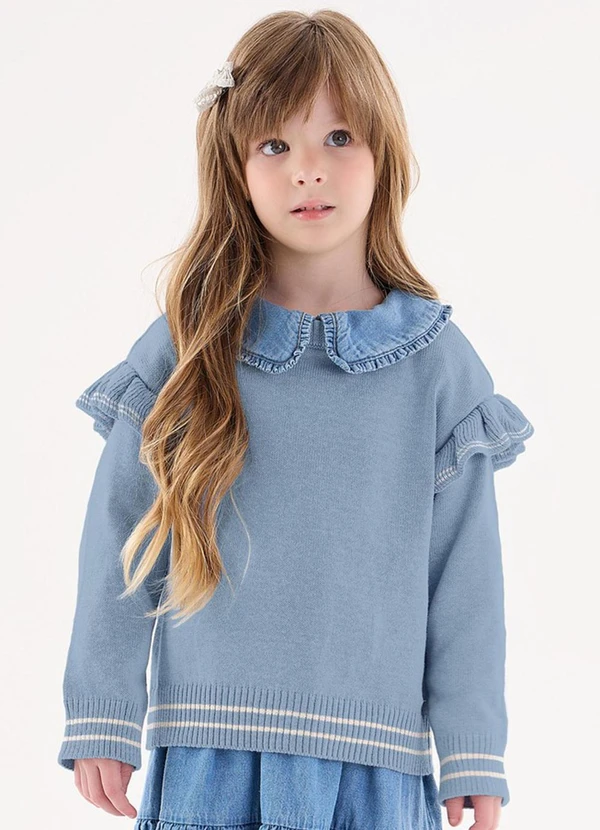Up Baby - Blusão em Tricô Infantil Menina Azul