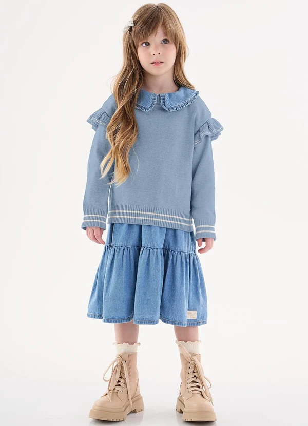 Up Baby - Blusão em Tricô Infantil Menina Azul 2