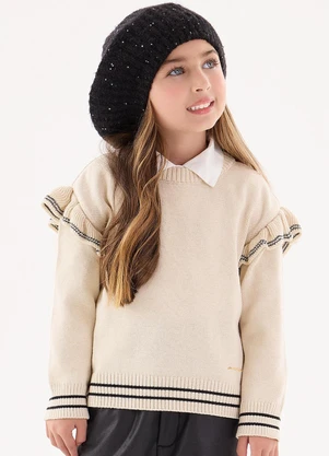 Up Baby - Blusão em Tricô Infantil Menina Bege - UP BABY