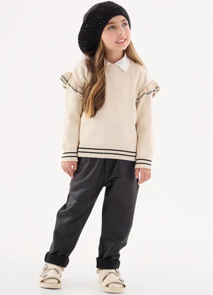 Up Baby - Blusão em Tricô Infantil Menina Bege - UP BABY