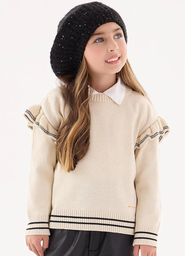 Up Baby - Blusão em Tricô Infantil Menina Bege