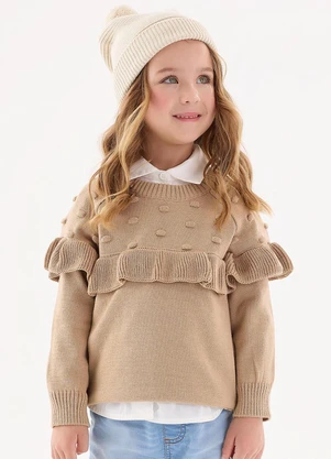 Up Baby - Blusão em Tricô Infantil Menina Off White - UP BABY