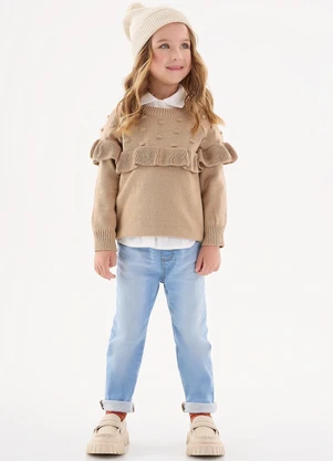 Up Baby - Blusão em Tricô Infantil Menina Off White - UP BABY