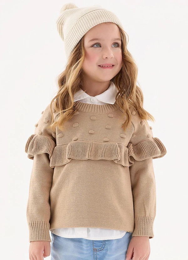 Up Baby - Blusão em Tricô Infantil Menina Off White