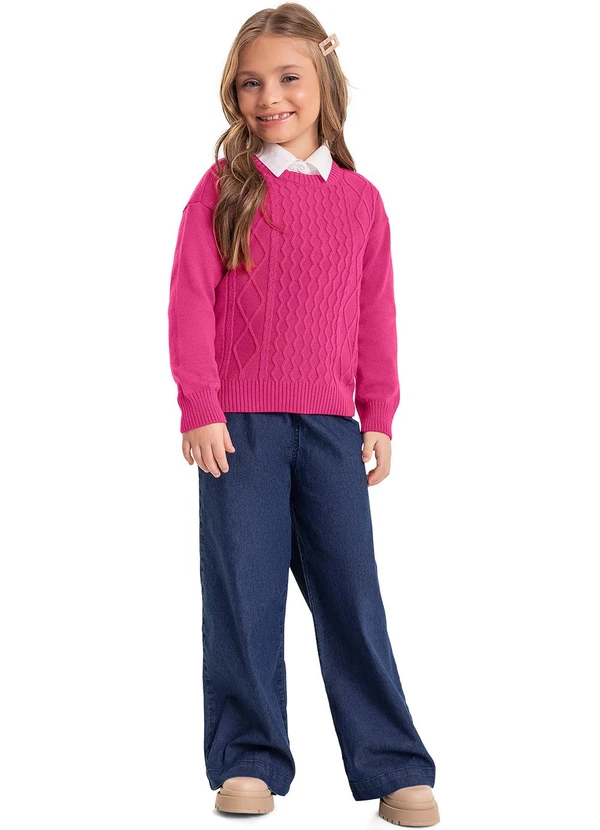 Quimby - Blusão em Tricô Infantil Menina Rosa 2