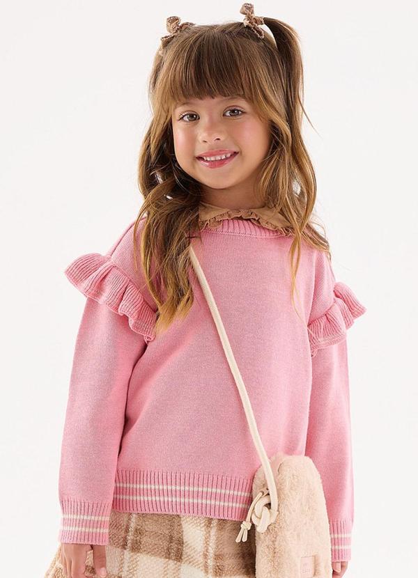 Up Baby - Blusão em Tricô Infantil Menina Rosa