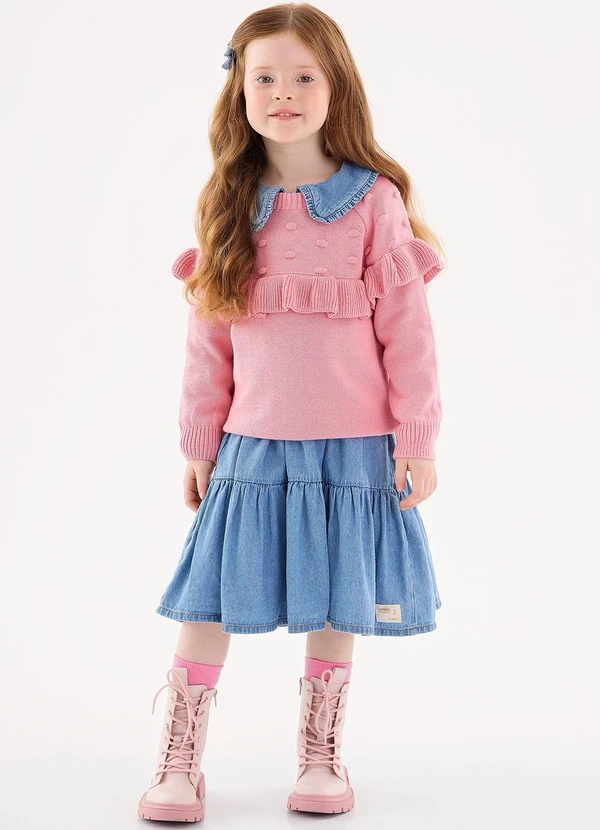 Up Baby - Blusão em Tricô Infantil Menina Rosa 2