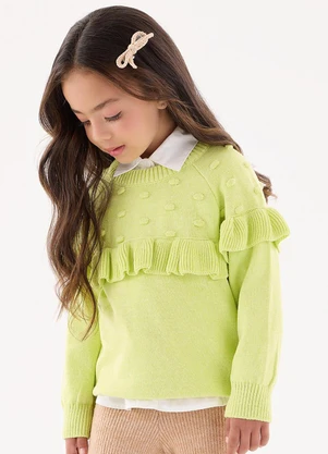 Up Baby - Blusão em Tricô Infantil Menina Verde - UP BABY