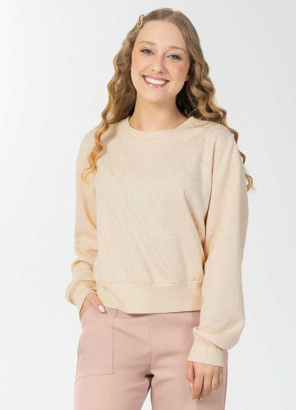 Bjoe - Blusão Feminino com Detalhes de Strass Bege