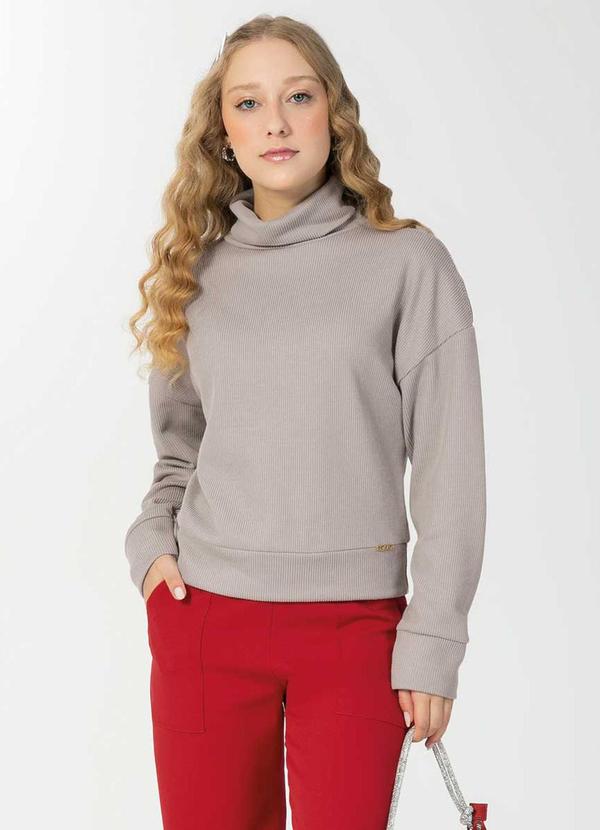 Bjoe - Blusão Feminino com Gola Estilosa Cinza