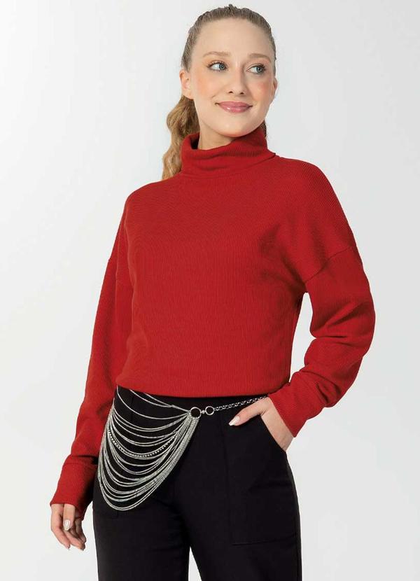 Bjoe - Blusão Feminino com Gola Estilosa Vermelho