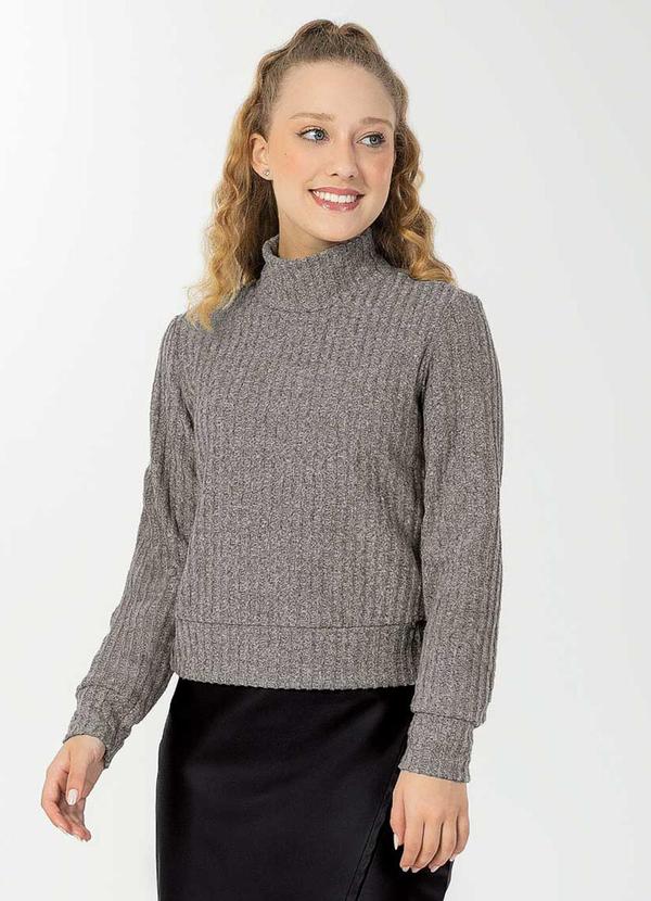 Bjoe - Blusão Feminino em Tricô Aveludado Cinza