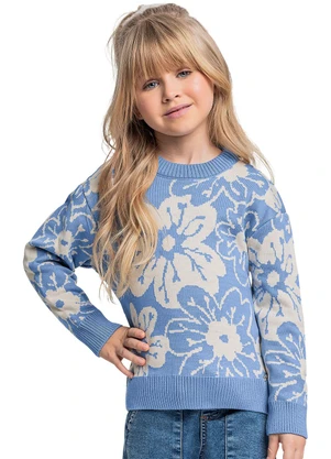 Quimby - Blusão Floral em Tricot para Menina Azul - QUIMBY