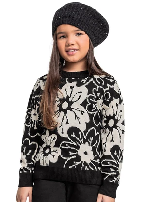 Quimby - Blusão Floral em Tricot para Preto - QUIMBY