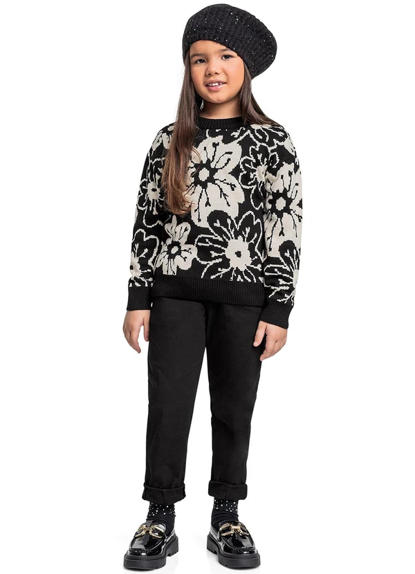 Quimby - Blusão Floral em Tricot para Preto 2