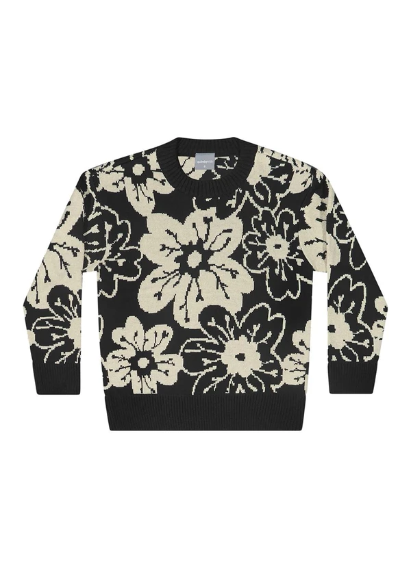 Quimby - Blusão Floral em Tricot para Preto 3