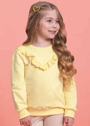 Milli e Nina - Blusão Infantil em Molecotton Felpado Amarelo - MILLI E NINA