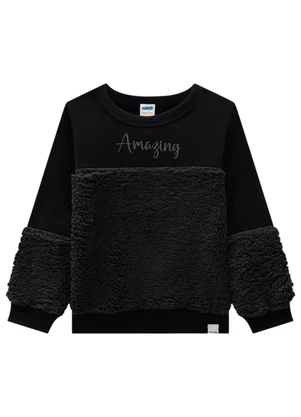 Marlan - Blusão Infantil em Moletom com Pelo Sherpa Preto - MARLAN