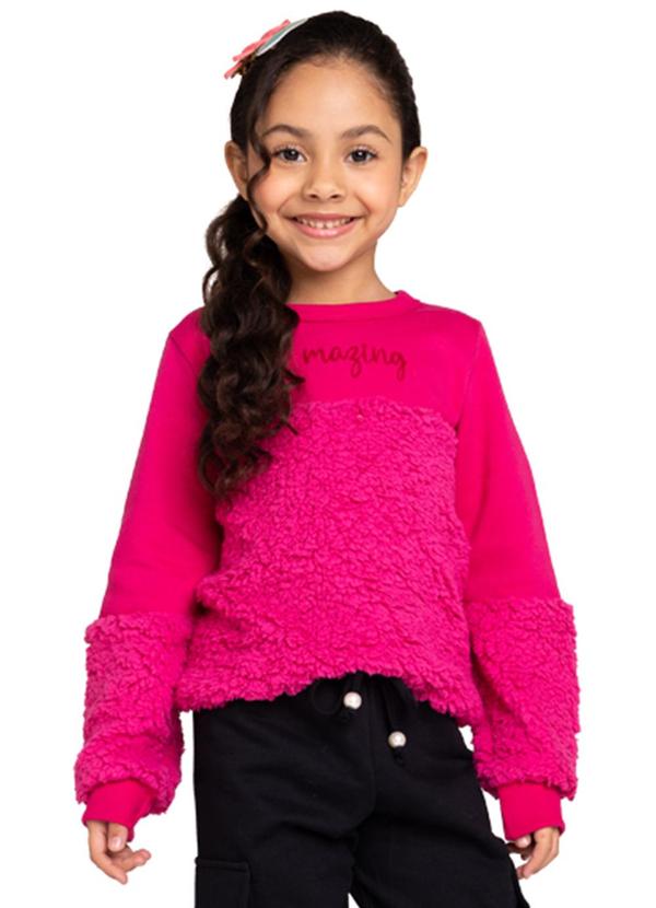 Marlan - Blusão Infantil em Moletom com Pelo Sherpa Rosa