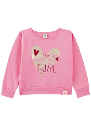 Marlan - Blusão Infantil Menina em Moletom Felpado Rosa - MARLAN