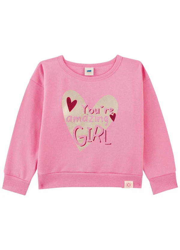 Marlan - Blusão Infantil Menina em Moletom Felpado Rosa