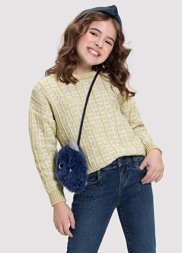 Alakazoo - Blusão Infantil Menina em Tricô Bicolor Bege