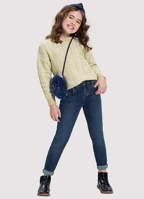 Alakazoo - Blusão Infantil Menina em Tricô Bicolor Bege 2