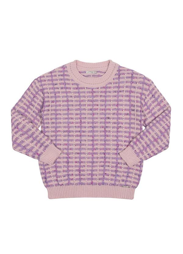 Alakazoo - Blusão Infantil Menina em Tricô Bicolor Rosa