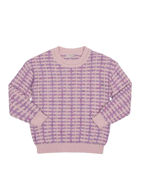 Alakazoo - Blusão Infantil Menina em Tricô Bicolor Rosa