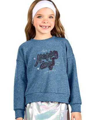 Elian - Blusão Infantil Menina Tricô Canelado Azul - ELIAN